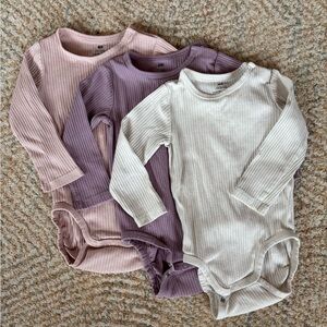 H&M Ribbed Baby Bodysuit Trio - Cream, Pink, Purple